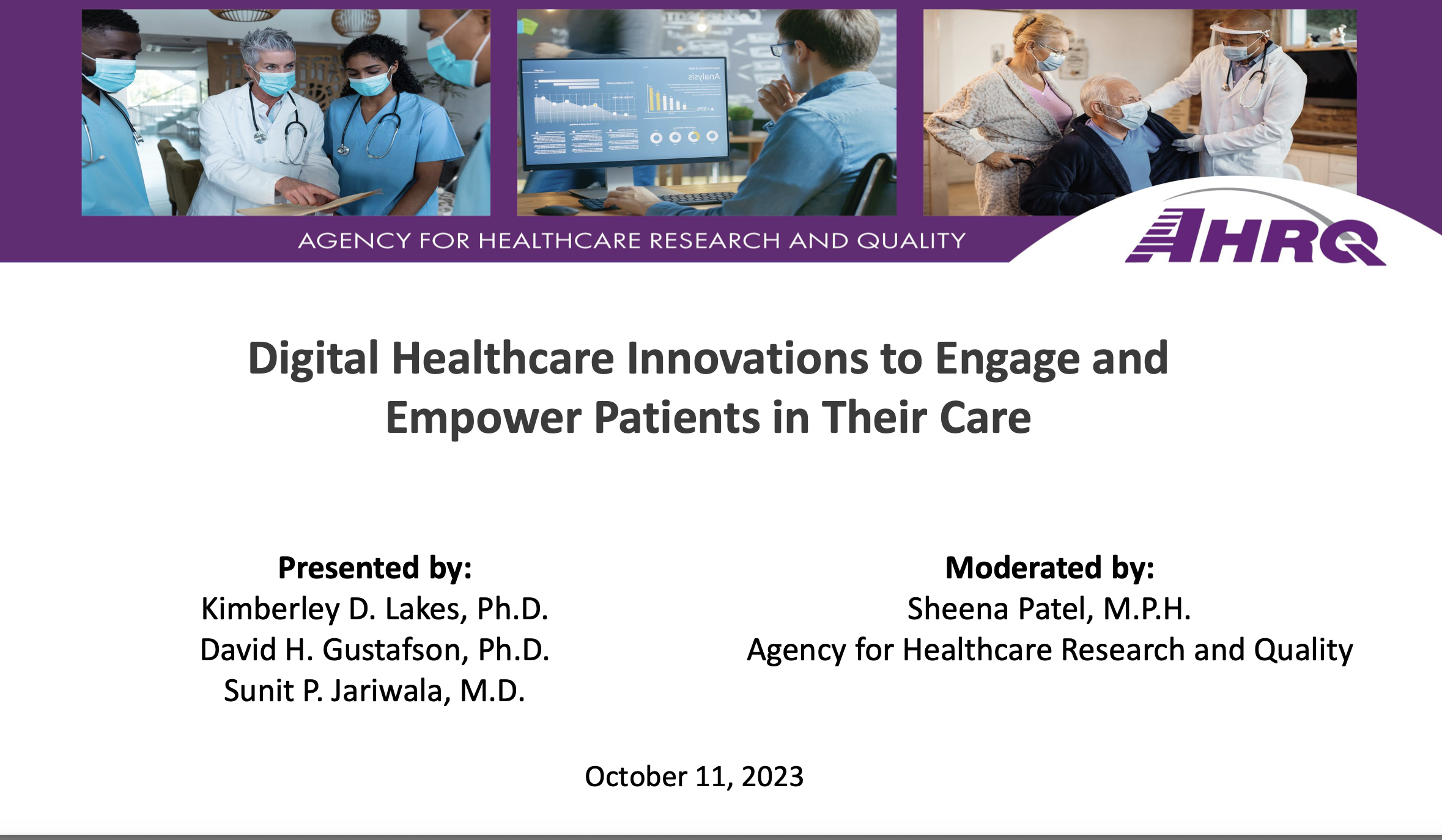 Agency for Healthcare Research and Quality webinar presentation slide