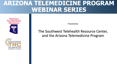 Telehealth resource center event description details text with logo in the background. 