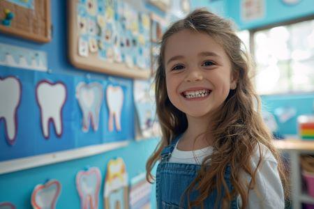 Young girl smiling to show her teeth